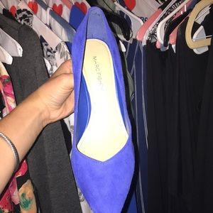 Blue suede heels